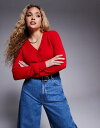 【送料無料】 リバーアイランド レディース カーディガン アウター River island cropped v neck cardigan in red RE...