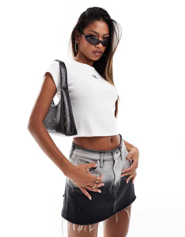 カルバンクライン レディース トップス Tシャツ リブ Calvin Klein Jeans ribbed baby tee Bright White ホワイト