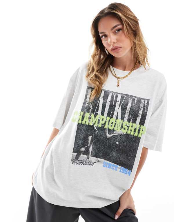 エイソス レディース トップス Tシャツ グラフィック ASOS DESIGN oversized t-shirt with tennis championships graphic in heathered ice Ice Marl マール