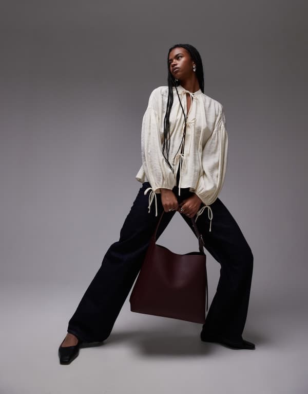 トップショップ レディース トップス Tシャツ Topshop soft touch tie front top in buttermilk Buttermilk