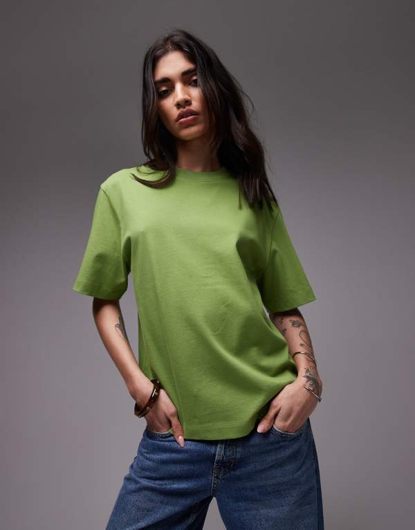 トップショップ レディース トップス Tシャツ Topshop premium basic short sleeve tee GREEN グリーン