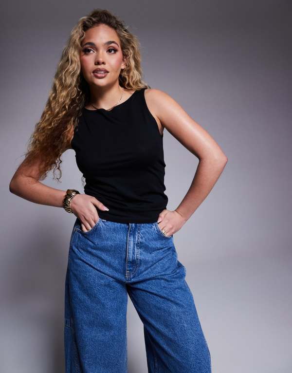 エイソス レディース トップス Tシャツ ドレープ シャツ ASOS DESIGN cowl neck drape T-shirt Black ブラック