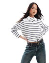 【送料無料】 オンリー レディース ポロシャツ トップス ONLY stripe long sleeve polo in white & navy NAVY