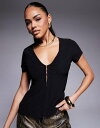 【送料無料】 エイソス レディース シャツ トップス ASOS DESIGN ribbed cap sleeve structured top with plu...