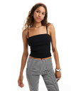 【送料無料】 コルージョン レディース シャツ トップス COLLUSION straight neck longline ribbed cami in bla...
