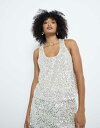 【送料無料】 リバーアイランド レディース ベスト トップス River Island sequin racer tank top in cream CREAM