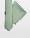 【送料無料】 エイソス メンズ ネクタイ アクセサリー ASOS DESIGN satin slim tie and pocket square in Sage...