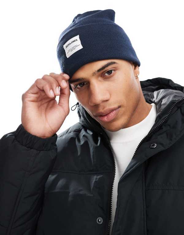 【送料無料】 ジャック アンド ジョーンズ メンズ 帽子 アクセサリー Jack & Jones oversized knit beanie in navy Navy Blazer