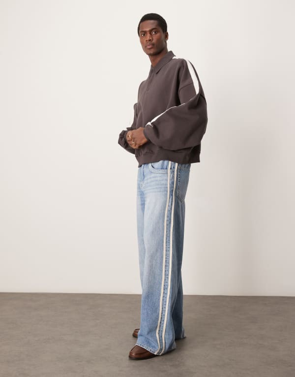 【送料無料】 エイソス メンズ パーカー・スウェット アウター ASOS DESIGN heavyweight extreme oversized rugby sweatshirt with taping detail in dark brown Black bean