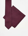 【送料無料】 エイソス メンズ ネクタイ アクセサリー ASOS DESIGN satin tie with pocket square in burgundy...