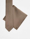 【送料無料】 エイソス メンズ ネクタイ アクセサリー ASOS DESIGN satin tie with pocket square in mid brow...