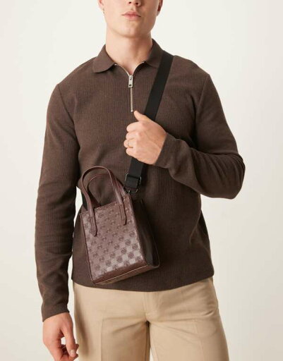 【送料無料】 エイソス メンズ ショルダーバッグ バッグ ASOS DESIGN monogram cross body bag in brown BROWN 【送料無料】 エイソス メンズ ショルダーバッグ バッグ ASOS DESIGN monogram cross body bag in brown BROWN