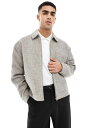 【送料無料】 エイソス メンズ ジャケット・ブルゾン アウター ASOS DESIGN oversized wool look harrington jacket with herringbone in grey Gray