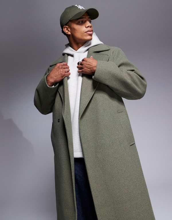 エイソス メンズ アウター コート ウール ASOS DESIGN oversized wool look overcoat Khaki カーキ