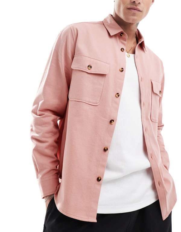 ̵    ȥåץ ASOS DESIGN overshirt in pink PINK