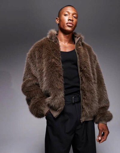 【送料無料】 エイソス メンズ ジャケット・ブルゾン アウター ASOS DESIGN faux fur jacket in brown BROWN 【送料無料】 エイソス メンズ ジャケット・ブルゾン アウター ASOS DESIGN faux fur jacket in brown BROWN