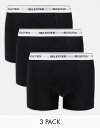 【送料無料】 セレクテッドオム メンズ トランクス アンダーウェア Selected Homme 3 pack trunks in black with waistband Black