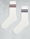 【送料無料】 エイソス メンズ 靴下 アンダーウェア ASOS DESIGN 2 pack socks with stripes in cream Coconut milk(4)