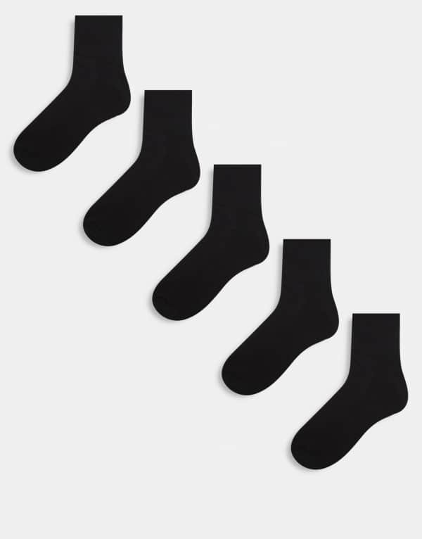 【送料無料】 エイソス メンズ 靴下 アンダーウェア ASOS DESIGN 5 pack short sport socks in black black