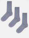 【送料無料】 エイソス メンズ 靴下 アンダーウェア ASOS DESIGN 3 pack rib sock in gray gray(4)