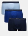 【送料無料】 ガント メンズ トランクス アンダーウェア GANT 3 pack trunks with logo waistband in blue College Blue