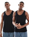【送料無料】 エイソス メンズ ベスト トップス ASOS DESIGN 2 pack tanks in black Black
