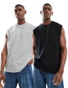 【送料無料】 エイソス メンズ ベスト トップス ASOS DESIGN 2-pack oversized tank tops in black and gra...
