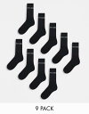 【送料無料】 ジャック アンド ジョーンズ メンズ 靴下 アンダーウェア Jack & Jones 9 pack ribbed logo socks in black Black