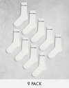 【送料無料】 ジャック アンド ジョーンズ メンズ 靴下 アンダーウェア Jack & Jones 9 pack ribbed logo socks in white White