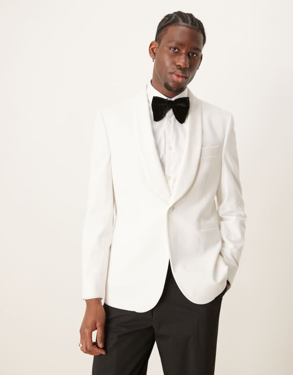 【送料無料】 エイソス メンズ ジャケット・ブルゾン アウター ASOS DESIGN slim shawl blazer in white WHITE