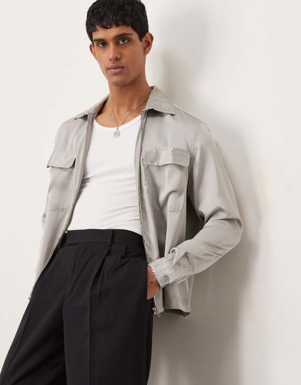 ̵    ȥåץ ASOS DESIGN boxy overshirt with patch pockets...