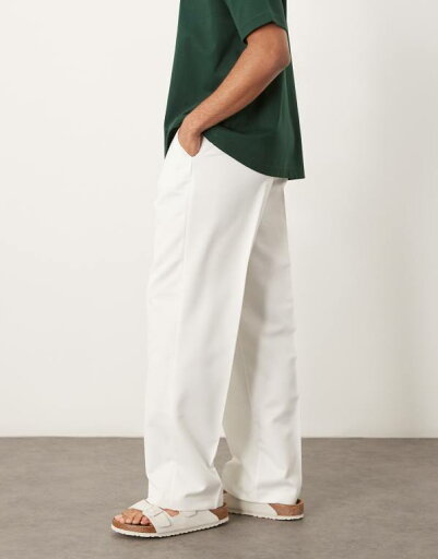 【送料無料】 エイソス メンズ カジュアルパンツ ボトムス ASOS DESIGN smart wide leg pants with front pleats in white WHITE 【送料無料】 エイソス メンズ カジュアルパンツ ボトムス ASOS DESIGN smart wide leg pants with front pleats in white WHITE