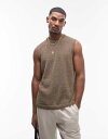 【送料無料】 トップマン メンズ ポロシャツ トップス Topman relaxed crochet crew neck tank in khaki Dark ...