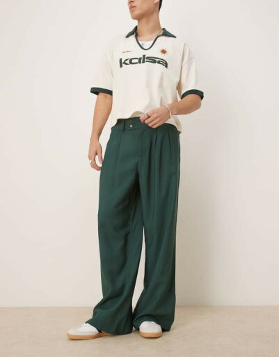 【送料無料】 エイソス メンズ カジュアルパンツ ボトムス ASOS DESIGN loose fit smart pants in green GREEN 【送料無料】 エイソス メンズ カジュアルパンツ ボトムス ASOS DESIGN loose fit smart pants in green GREEN