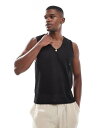 【送料無料】 エイソス メンズ ベスト トップス ASOS DESIGN muscle v neck boxy textured tank top in black Black