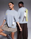 【送料無料】 エイソス レディース Tシャツ トップス ASOS DESIGN unisex boxy oversized t-shirt with Pulp Fiction print in washed gray Washed gray