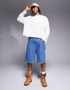 【送料無料】 エイソス メンズ ハーフパンツ・ショーツ ボトムス ASOS DESIGN long length jorts with carpenter detail Dark wash blue(4)