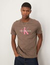 【送料無料】 カルバンクライン メンズ Tシャツ トップス Calvin Klein Jeans large monologo T-shirt in brown and pink Chocolate Chip