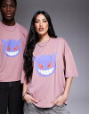 【送料無料】 エイソス レディース Tシャツ トップス ASOS DESIGN Pokemon unisex boxy oversized T-shirt with Gengar print in washed purple PURPLE