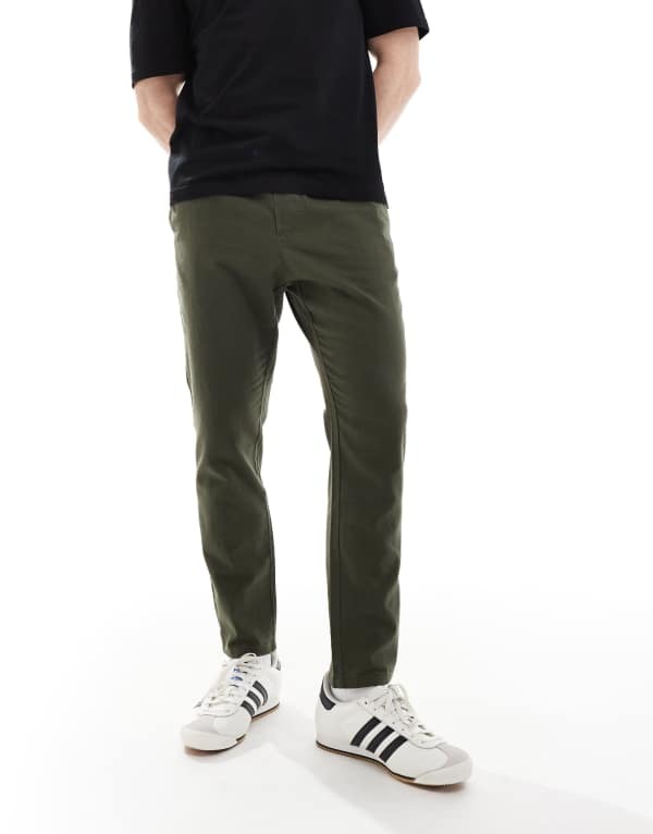 【送料無料】 オンリーアンドサンズ メンズ カジュアルパンツ ボトムス ONLY & SONS linen mix cropped pants in dark khaki Olive night