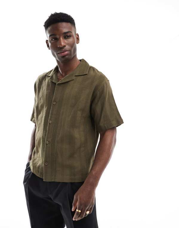 ̵ ץ륢ɥ٥   ȥåץ Pull&Bear textured striped shirt in khaki...
