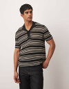 【送料無料】 マンゴ メンズ ポロシャツ トップス Mango striped crochet polo shirt in black and white Black