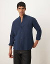 【送料無料】 マンゴ メンズ シャツ トップス Mango band collar linen long sleeve shirt in navy NAVY