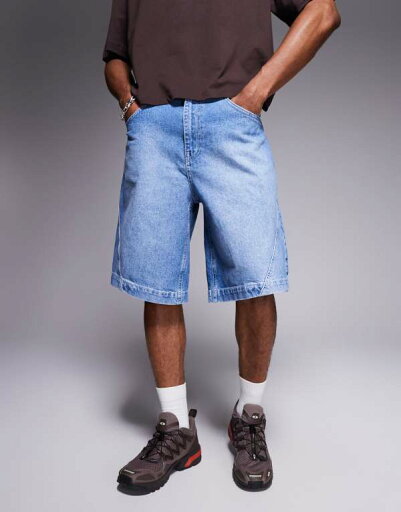 【送料無料】 エイソス メンズ ハーフパンツ・ショーツ ボトムス ASOS DESIGN long length denim jorts with twisted seam in light wash blue LIGHT WASH BLUE 【送料無料】 エイソス メンズ ハーフパンツ・ショーツ ボトムス ASOS DESIGN long length denim jorts with twisted seam in light wash blue LIGHT WASH BLUE