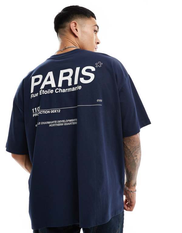 ̵   T ȥåץ ASOS DESIGN oversized t-shirt in navy with P...