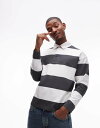 【送料無料】 トップマン メンズ ポロシャツ トップス Topman oversized fit stripe polo with woven collar i...