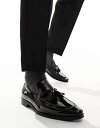 【送料無料】 エイソス メンズ スリッポン・ローファー シューズ ASOS DESIGN loafers in patent with tassel Black