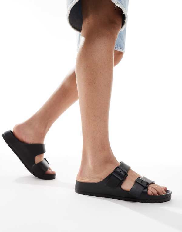 エイソス メンズ シューズ サンダル ASOS DESIGN two strap sandals rubber Black ブラック