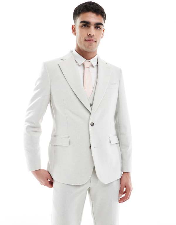 【送料無料】 エイソス メンズ ジャケット・ブルゾン アウター ASOS DESIGN slim suit jacket wool blend in light gray Ice gray