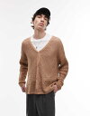 【送料無料】 トップマン メンズ カーディガン アウター Topman knit crochet cardigan with panel detail in b...